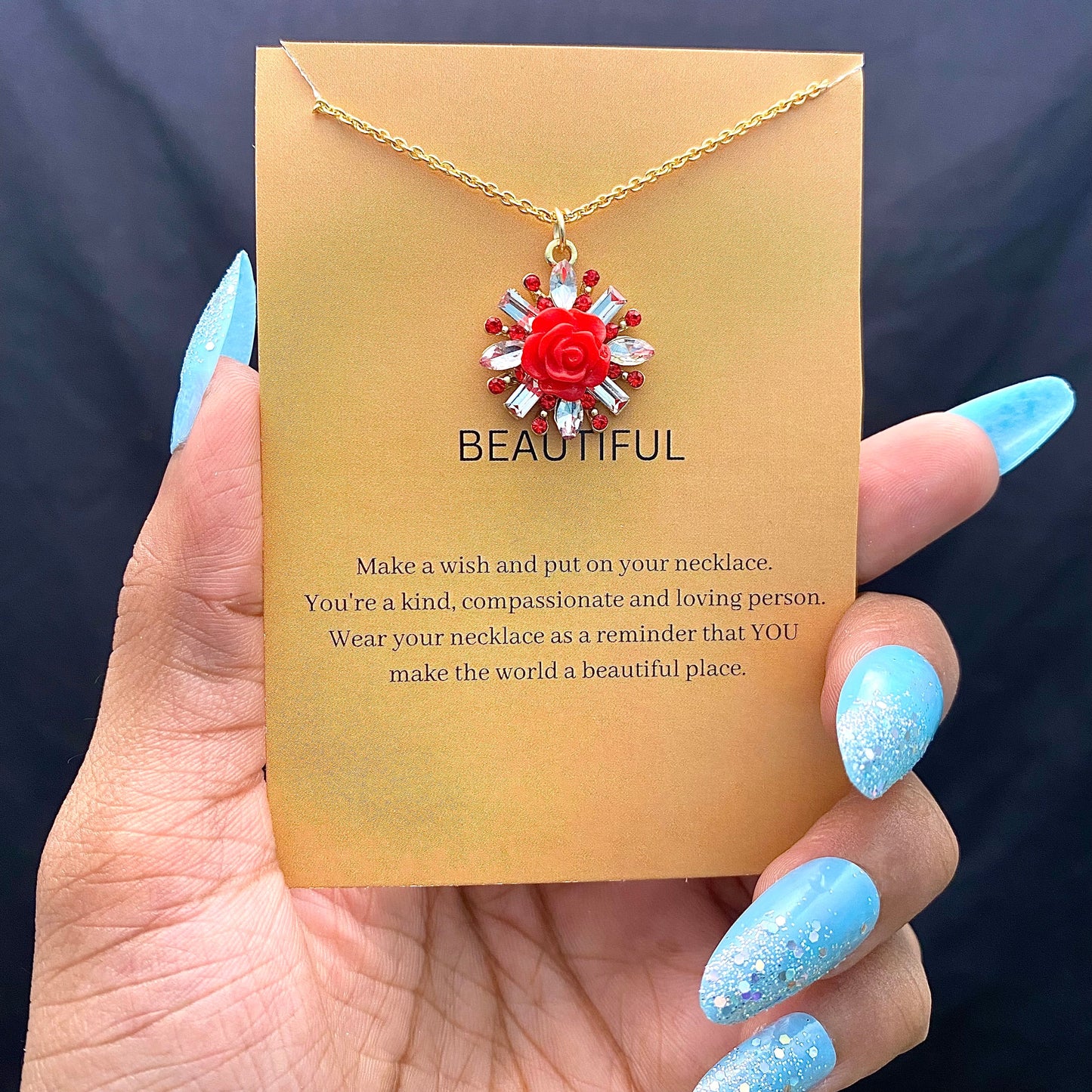 Waterproof Red Rose Charm Necklace - DropShp