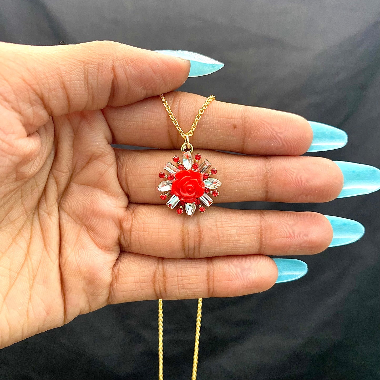 Waterproof Red Rose Charm Necklace - DropShp