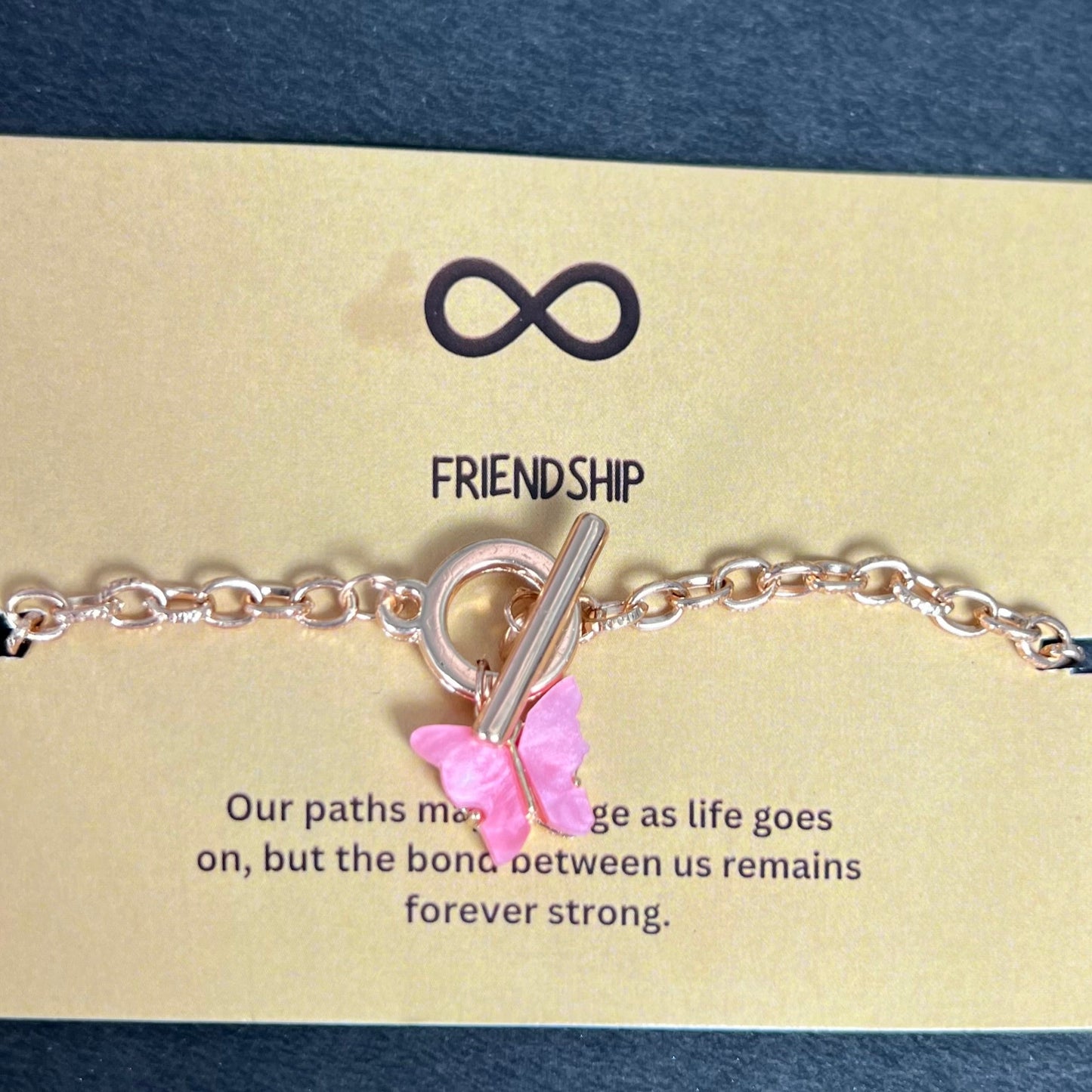 Simple Classic Slim Gold Link Chain Bracelet With Butterfly (Dark Pink) - DropShp