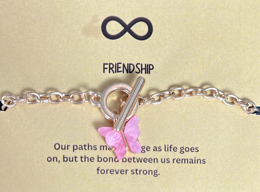 Simple Classic Slim Gold Link Chain Bracelet With Butterfly (Dark Pink) - DropShp