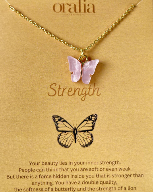 Pink Acrylic Butterfly Charm Necklace (Golden) - DropShp