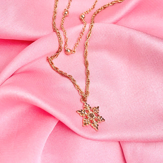 Layered Golden Snowflake Charm Necklace - DropShp