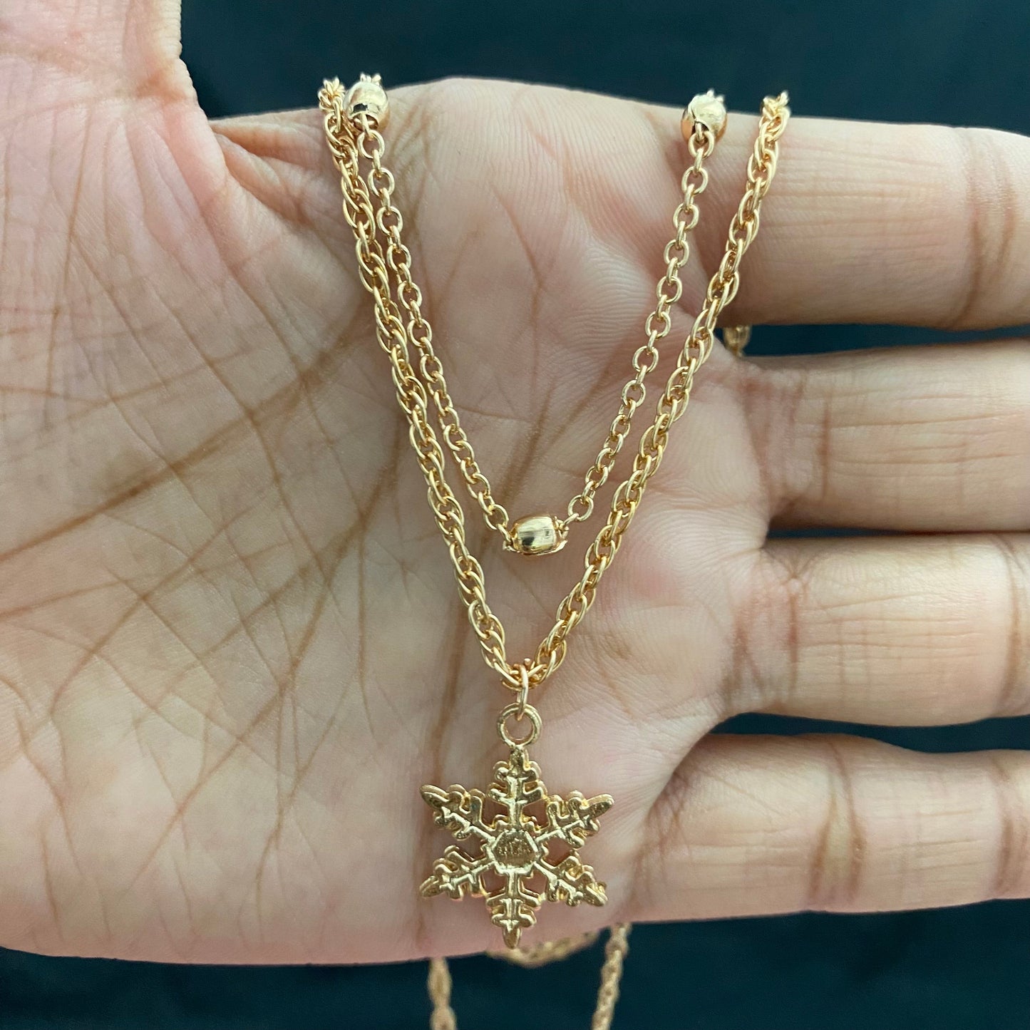 Layered Golden Snowflake Charm Necklace - DropShp