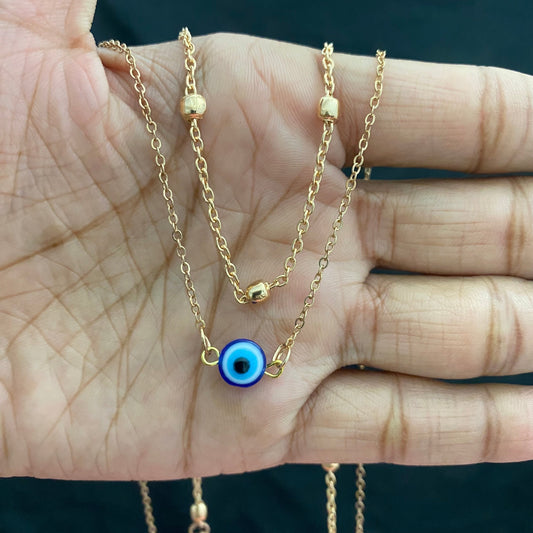 Layered Golden Evil Eye Charm Necklace - DropShp