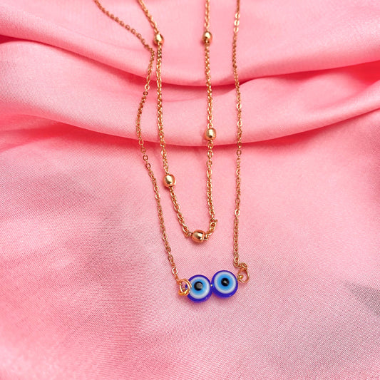 Layered Golden Double Evil Eye Charm Necklace - DropShp