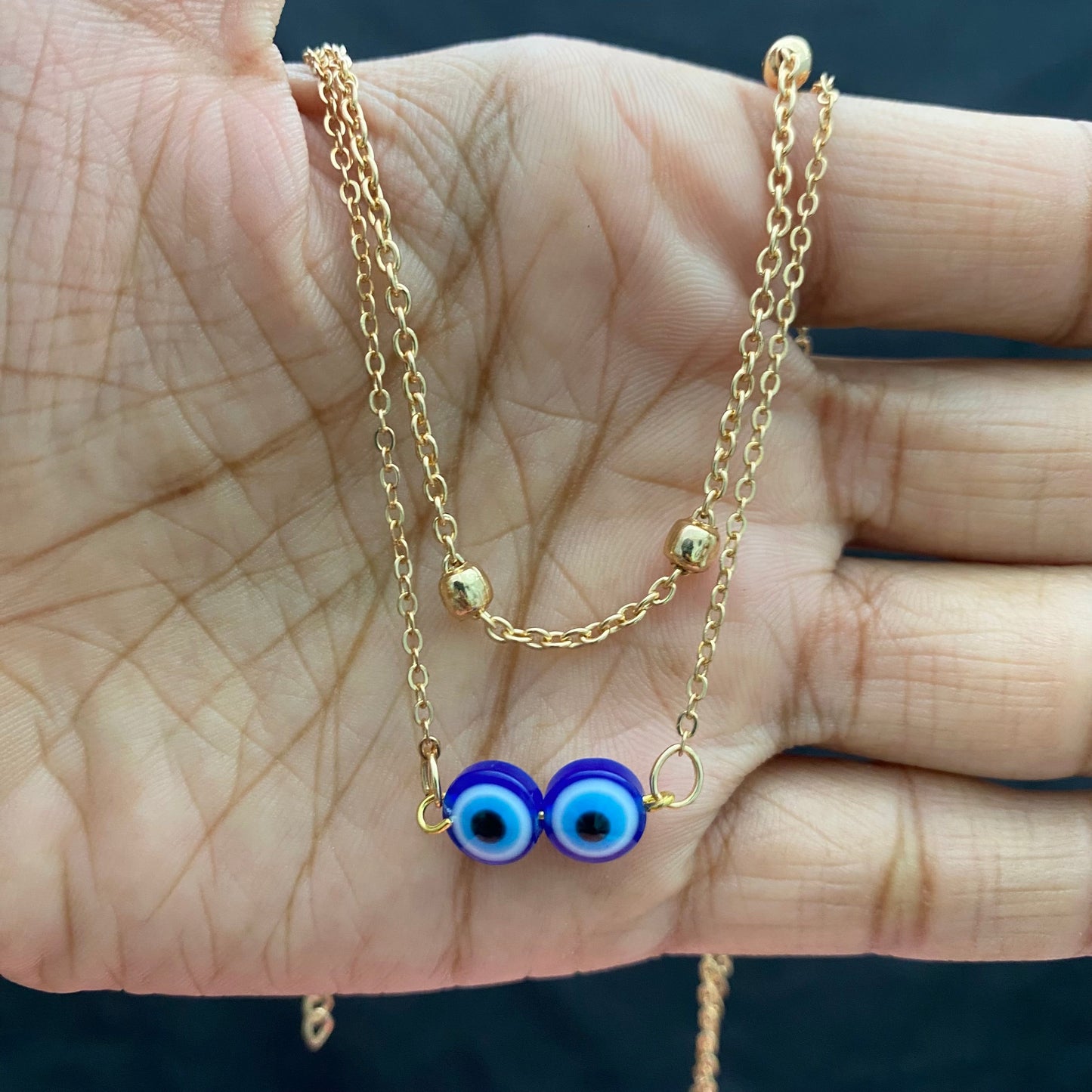 Layered Golden Double Evil Eye Charm Necklace - DropShp