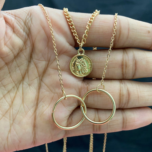Layered Golden Double Ring With Coin Charm Necklace - DropShp