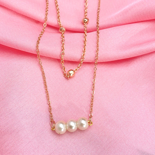 Layered Golden Three Pearl Drop Necklace - DropShp