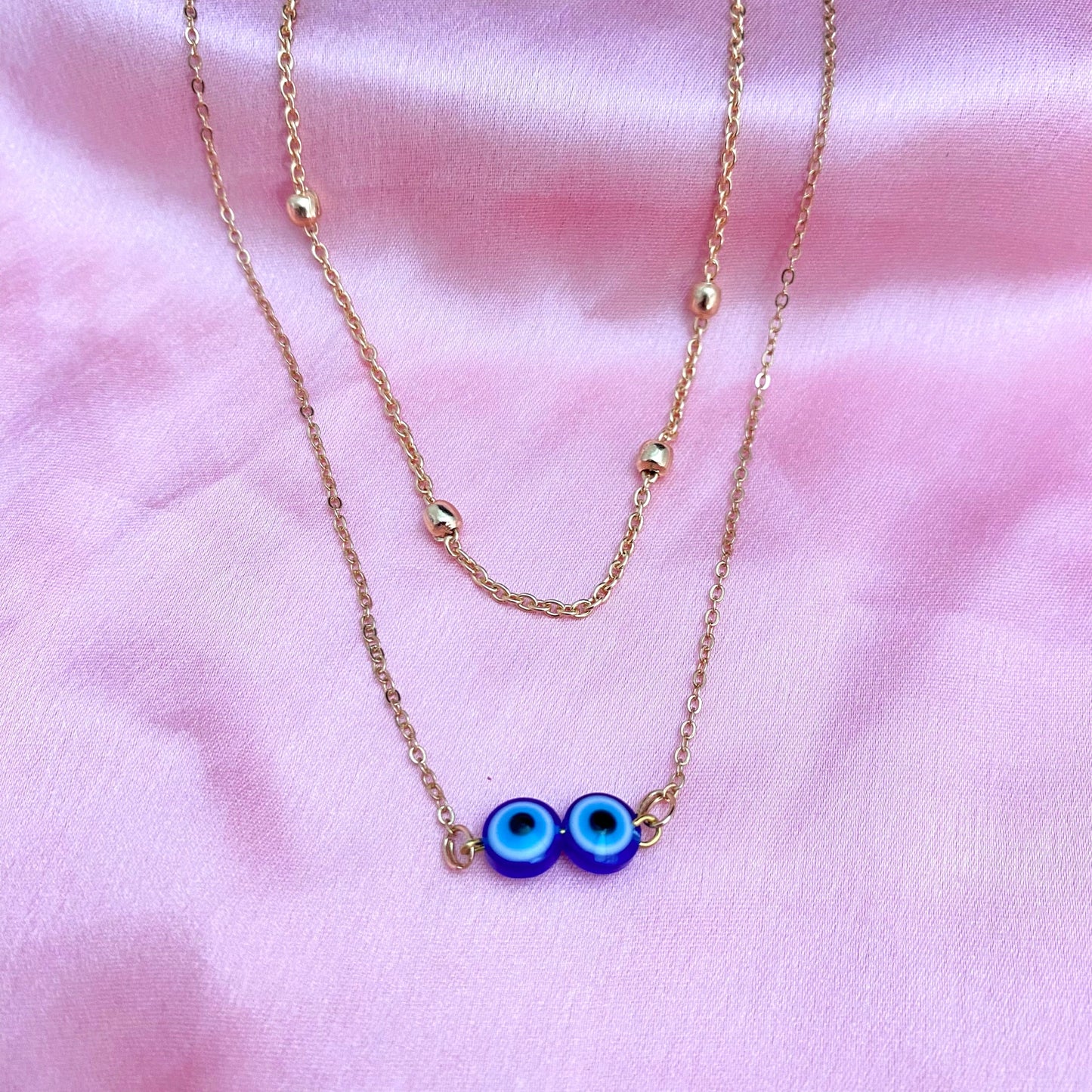 Layered Golden Double Evil Eye Charm Necklace - DropShp