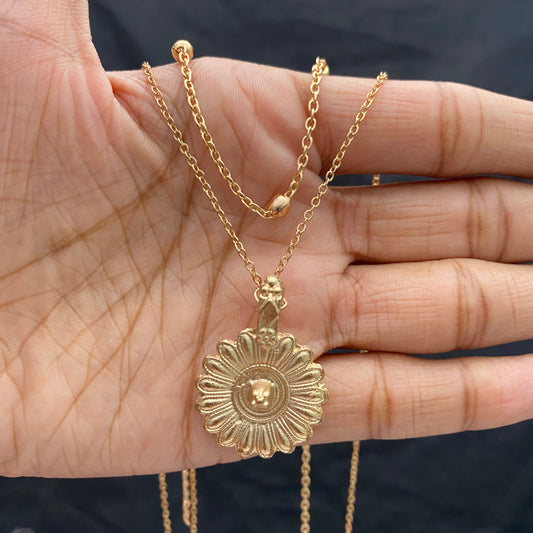 Layered Golden Sunflower Charm Necklace - DropShp