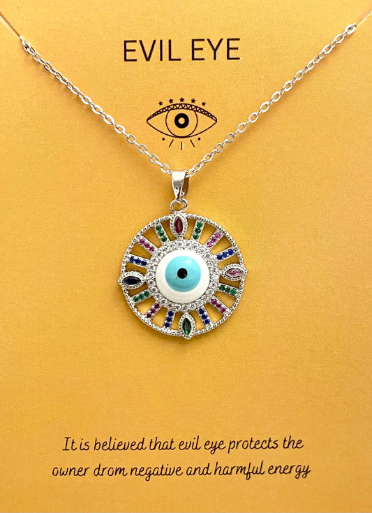 Premium Silver Evil Eye Necklace With Stainless Steel Chain - DropShp