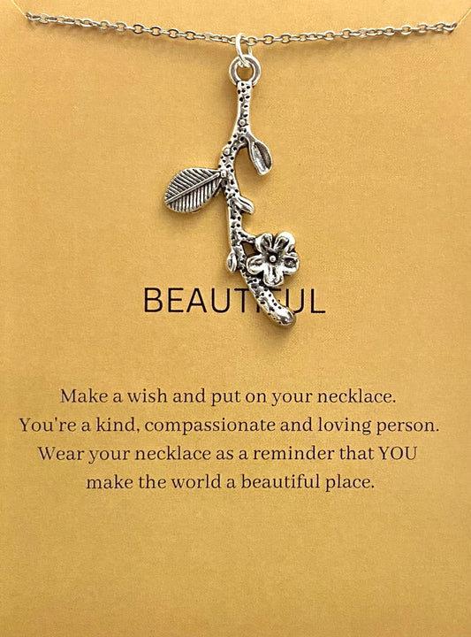 Waterproof Silver Flower With Stick Necklace With Stainless Steel Chain - DropShp