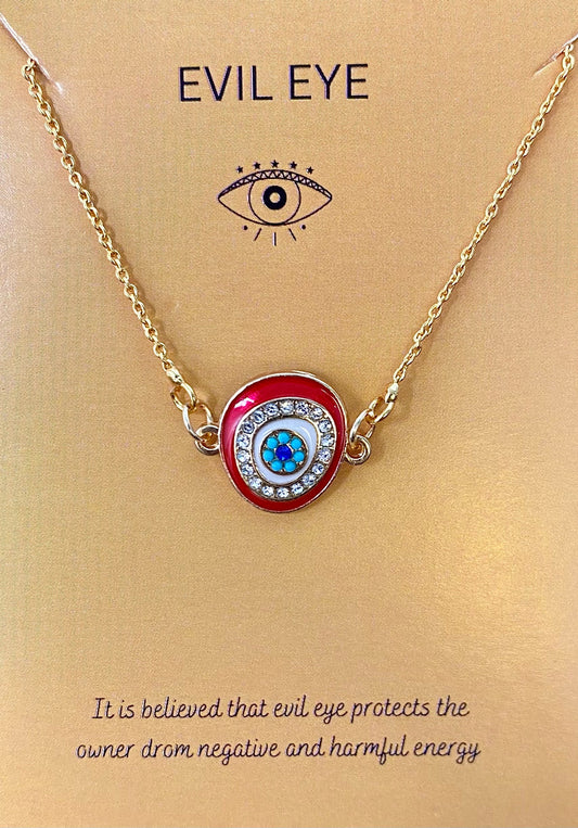 Red Zircon Evil Eye Charm Necklace(Waterproof) - DropShp