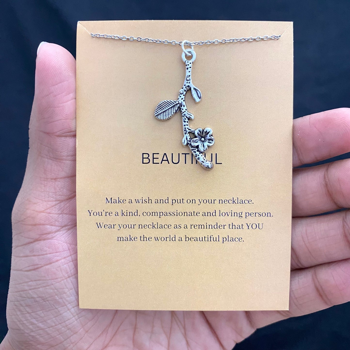 Waterproof Silver Flower With Stick Necklace With Stainless Steel Chain - DropShp