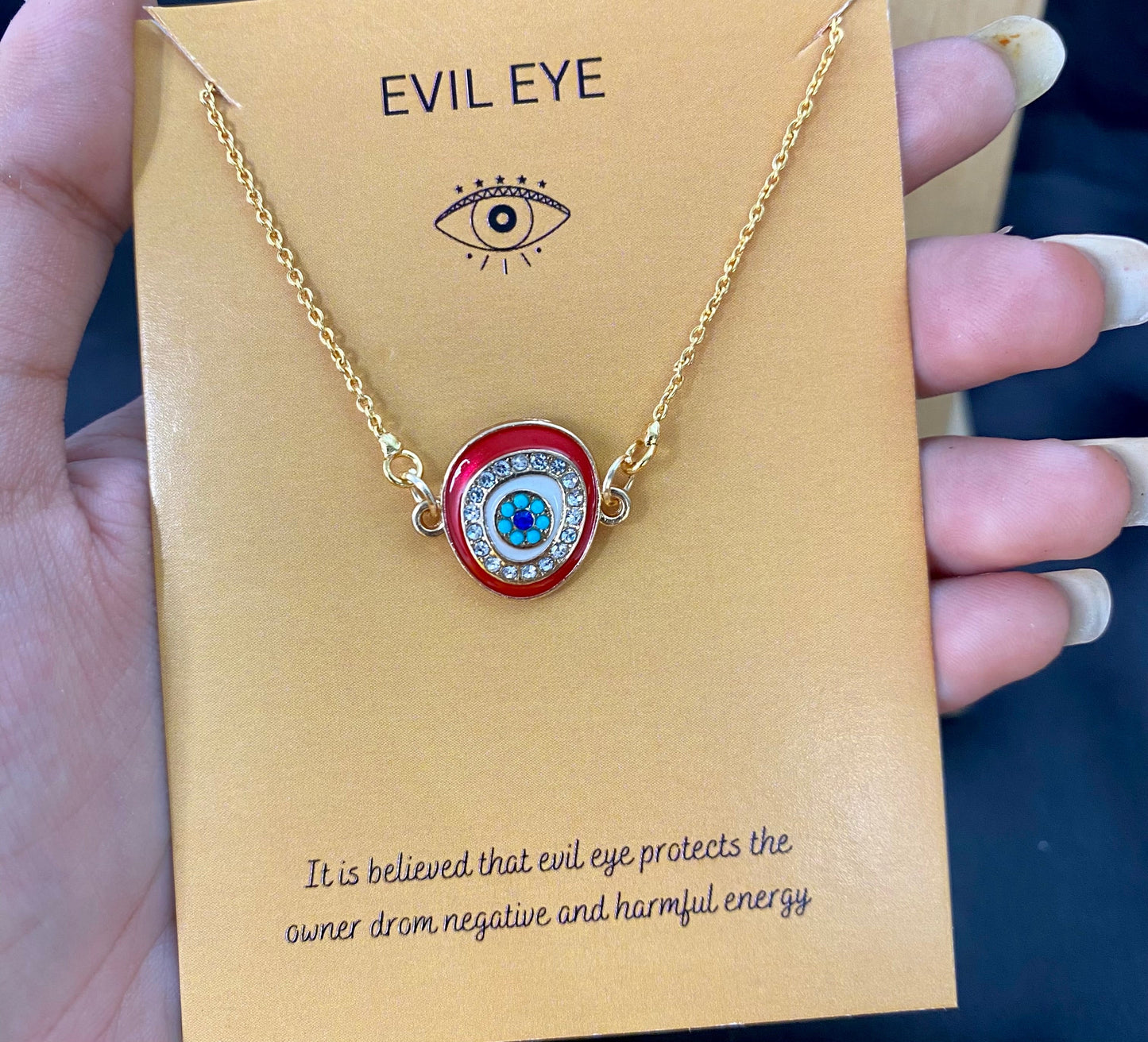 Red Zircon Evil Eye Charm Necklace(Waterproof) - DropShp
