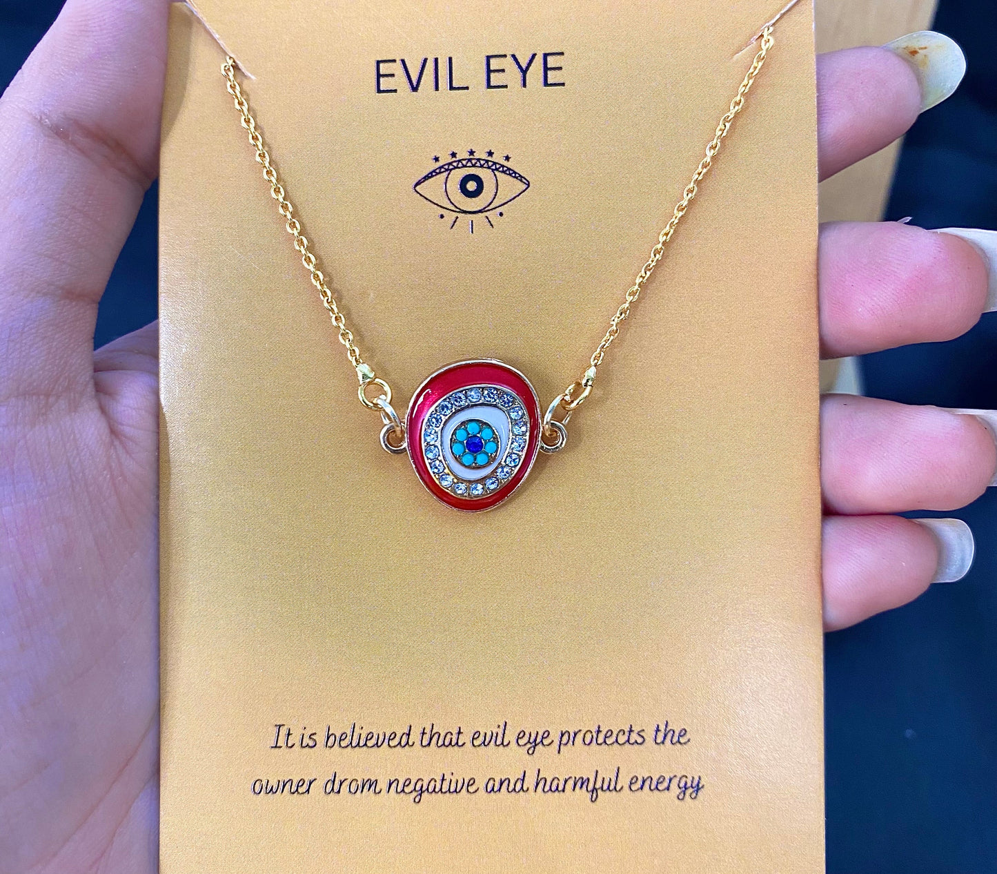 Red Zircon Evil Eye Charm Necklace(Waterproof) - DropShp