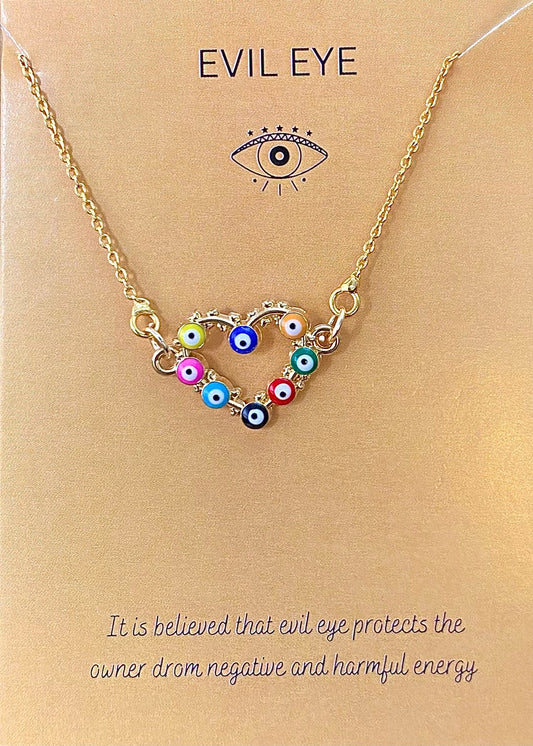 Multicolour Heart Shape Evil Eye Charm Necklace(Waterproof) - DropShp