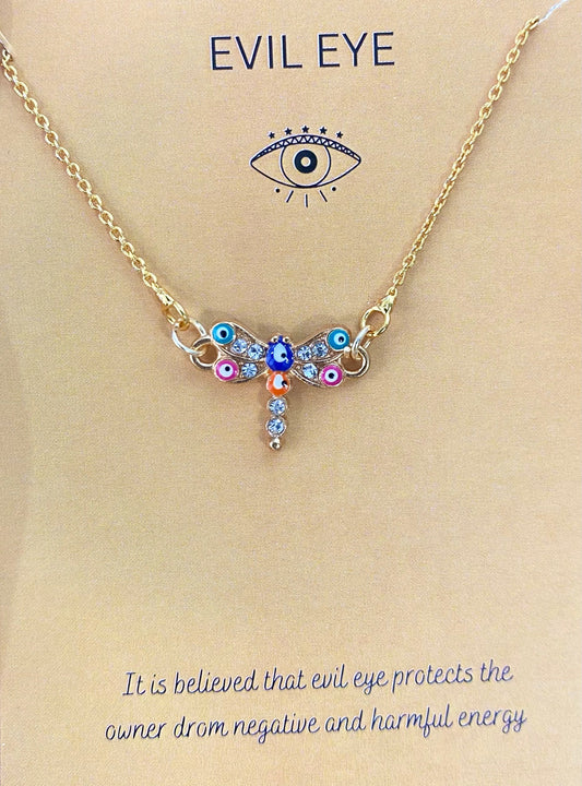 Dragonfly Evil Eye Charm Necklace(Waterproof) - DropShp