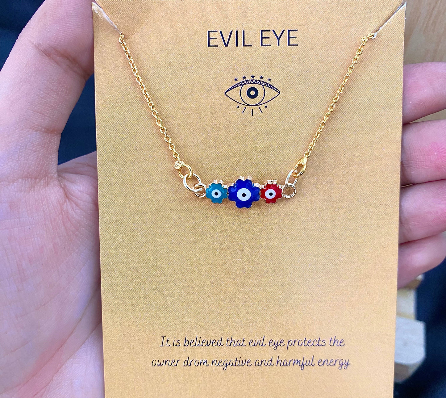 Triple Flowers Evil Eye Charm Necklace(Waterproof) - DropShp