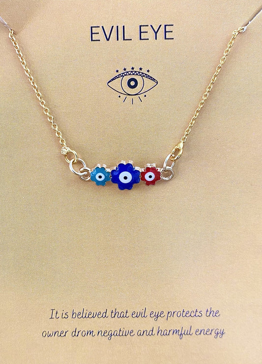 Triple Flowers Evil Eye Charm Necklace(Waterproof) - DropShp