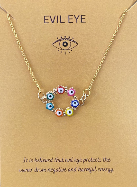 Multicolour Flowers Evil Eye Charm Necklace(Waterproof) - DropShp