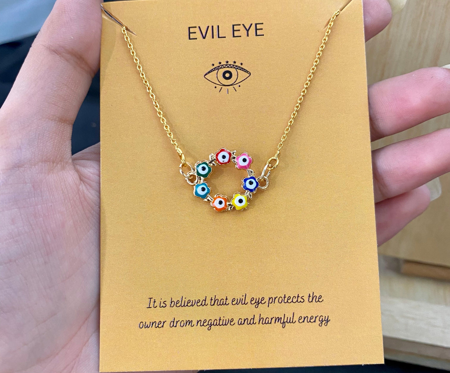 Multicolour Flowers Evil Eye Charm Necklace(Waterproof) - DropShp