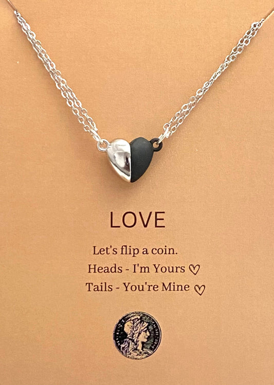 Waterproof Silver Magnetic Heart Couple Necklace With Stainless Steel Chain - DropShp