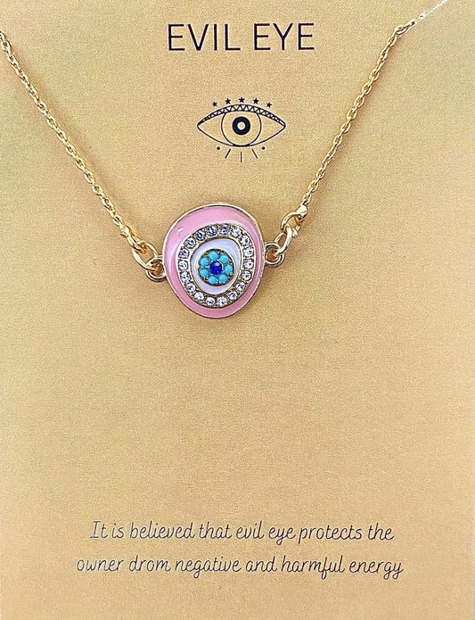 Pink Zircon Evil Eye Charm Necklace(Waterproof) - DropShp