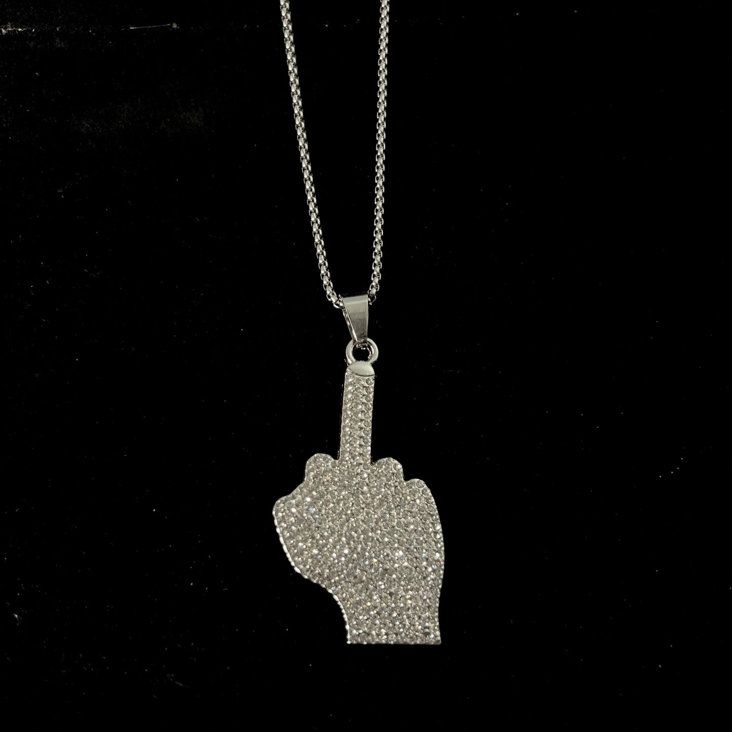Middle Finger Iced Out Hip Hop Pendant Necklace With Chain - DropShp