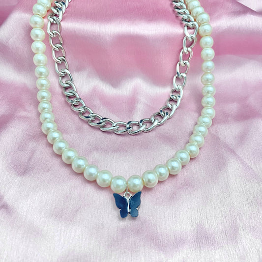 Double Layered Necklace Black Butterfly Charm - DropShp