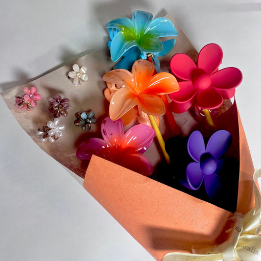 Glossy Finish Stylish Flower Shaped Claw Clips ( Pack Of 10 )Hair Accessories For Girls Comes In Random Colour - DropShp