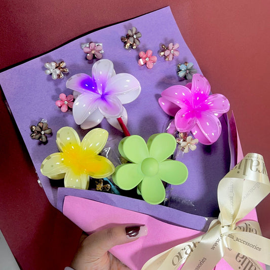 Glossy Finish Stylish Flower Shaped Claw Clips ( Pack Of 14 )Hair Accessories For Girls Comes In Random Colour - DropShp