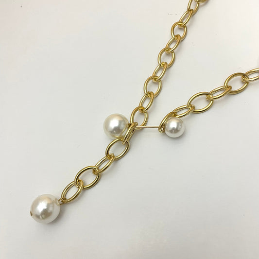 Golden Link Chain Necklace With Hanging Pearl - DropShp