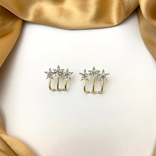 Golden Small Triple Flower Designed Korean Earrings - DropShp