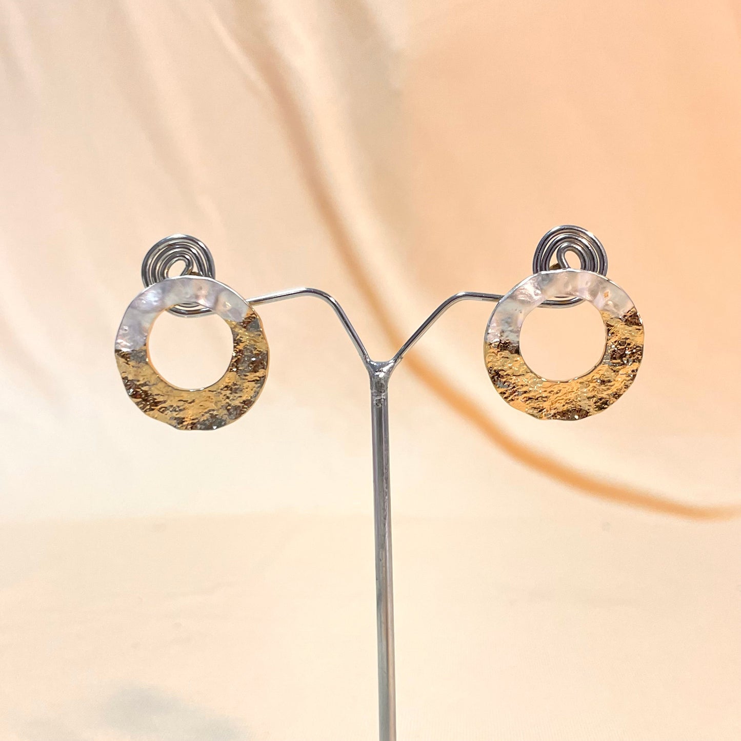 Golden Round Dual Shade Foil Korean Stud Earrings - DropShp