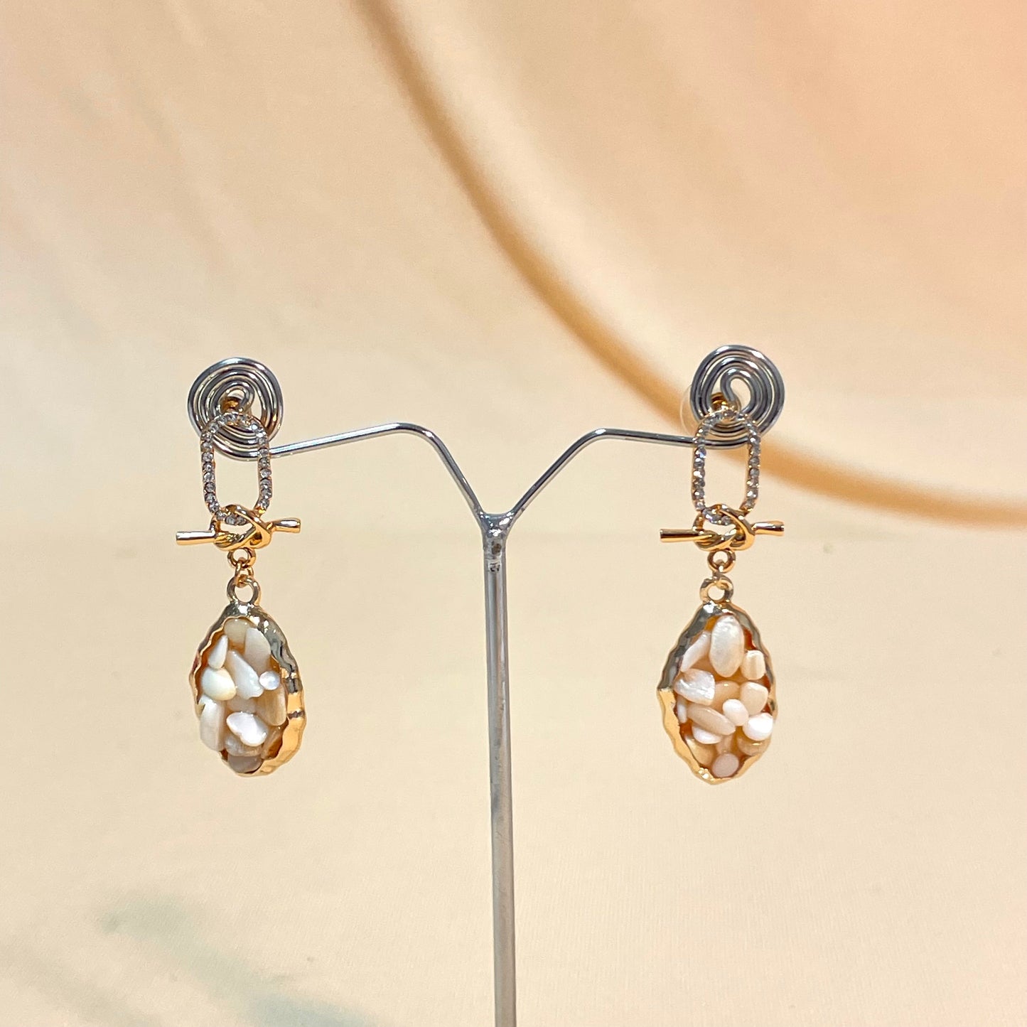 Cream Stone Studded Korean Earrings - DropShp