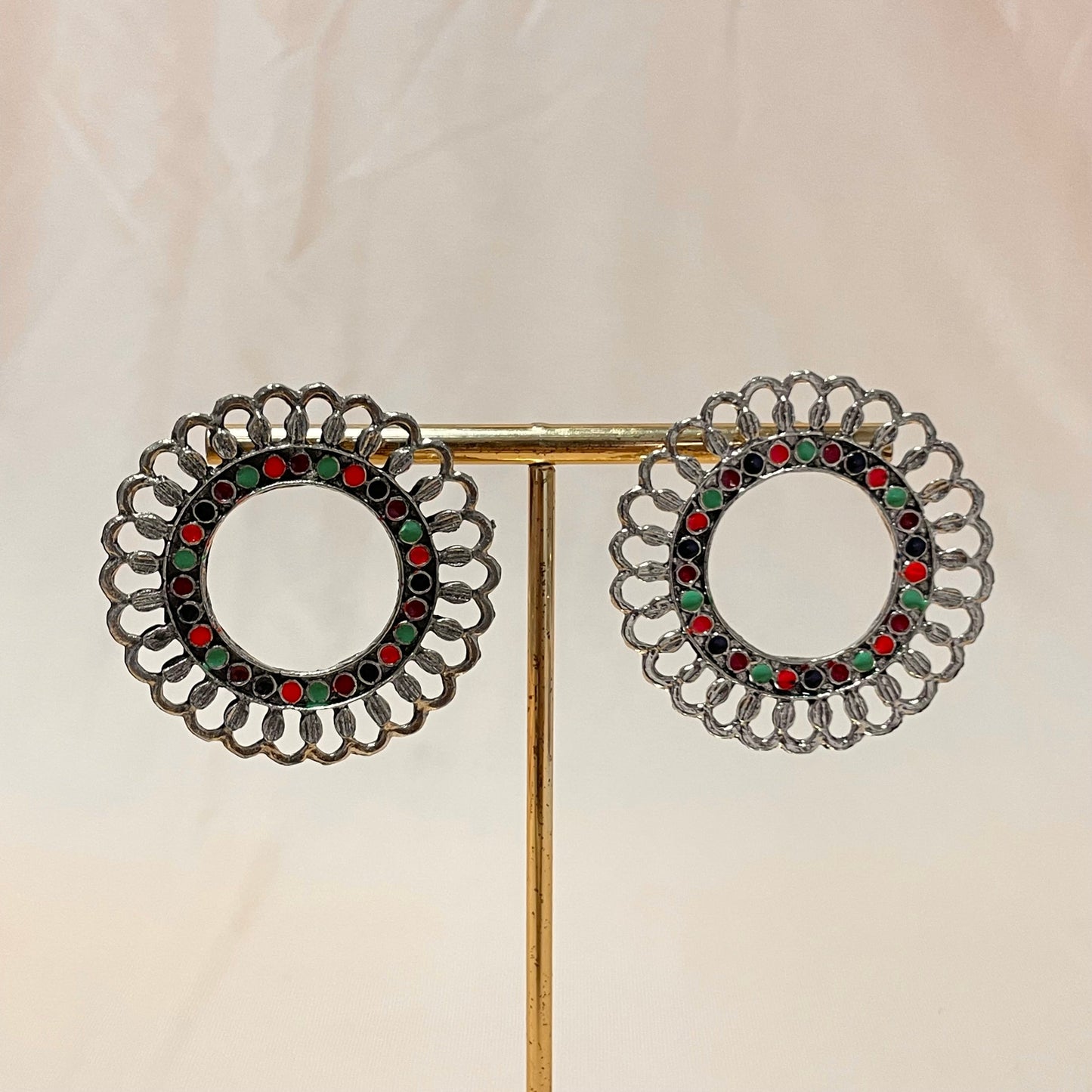 Oxidised Silver Multicolour Stud Earrings - DropShp