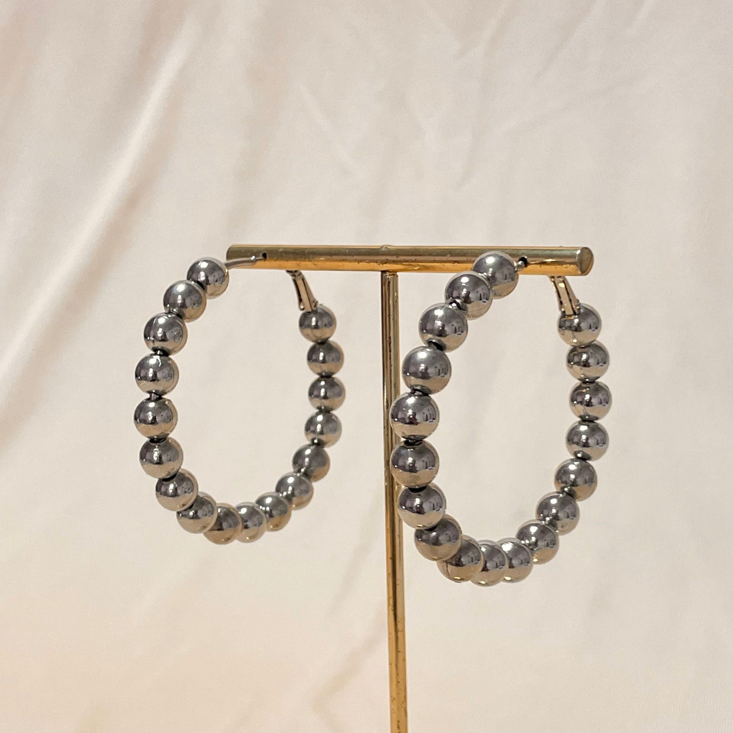 Oxidised Silver Beads Hoops Earrings - DropShp