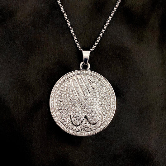 Praying Hand Iced Out Pendant Necklace With Chain - DropShp