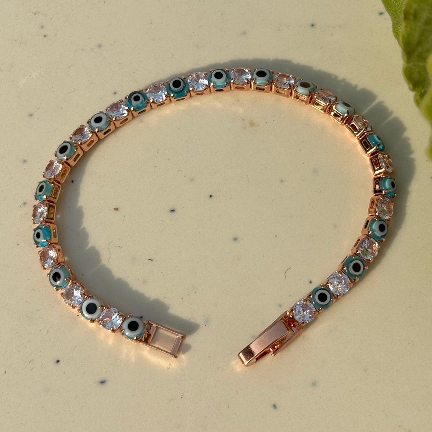 Rosegold Plated Green Evil Eye Tennis Bracelet Hip Hop Jewelry - DropShp