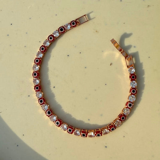 Rosegold Plated Red Evil Eye Tennis Bracelet Hip Hop Jewelry - DropShp