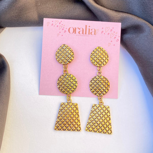Golden Textured Drop Earrings - DropShp