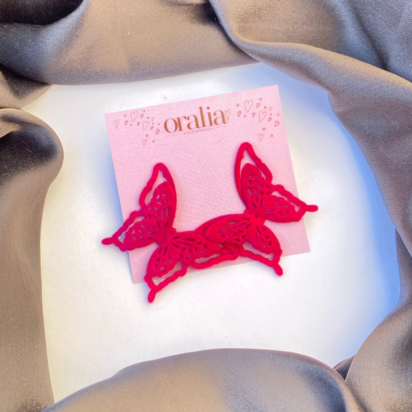 Pink Velvet Butterfly Stud Earrings - DropShp