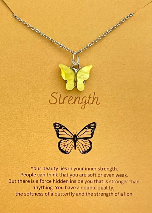 Waterproof Acrylic Light Yellow Butterfly Charm Necklace With Stainless Steel Chain - DropShp