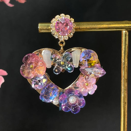 Cute Golden Crystal Heart Stud Earrings - DropShp