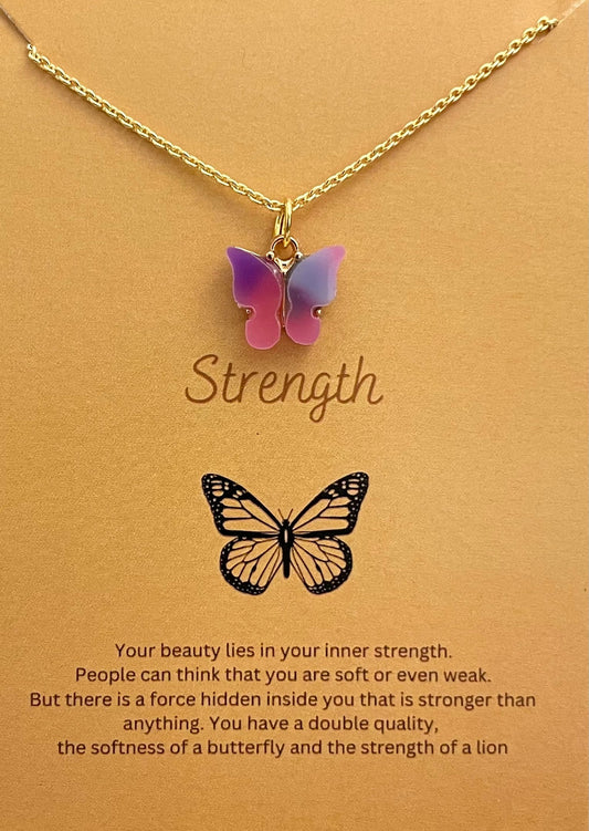 Cute Golden Waterproof Acrylic Pink Dual Shade Butterfly Charm Necklace - DropShp