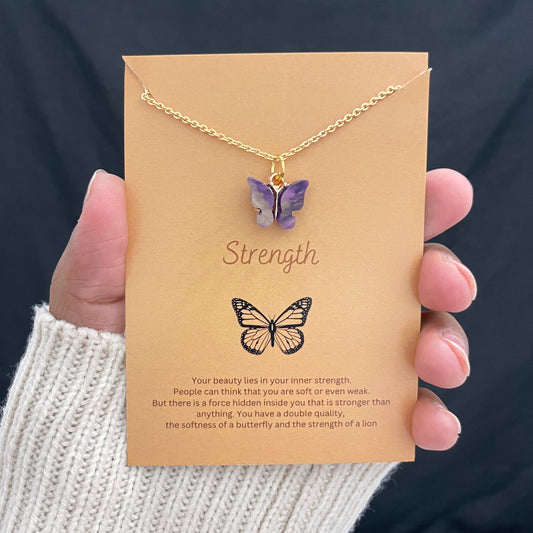 Cute Golden Waterproof Acrylic Dual Shade Butterfly Charm Necklace - DropShp
