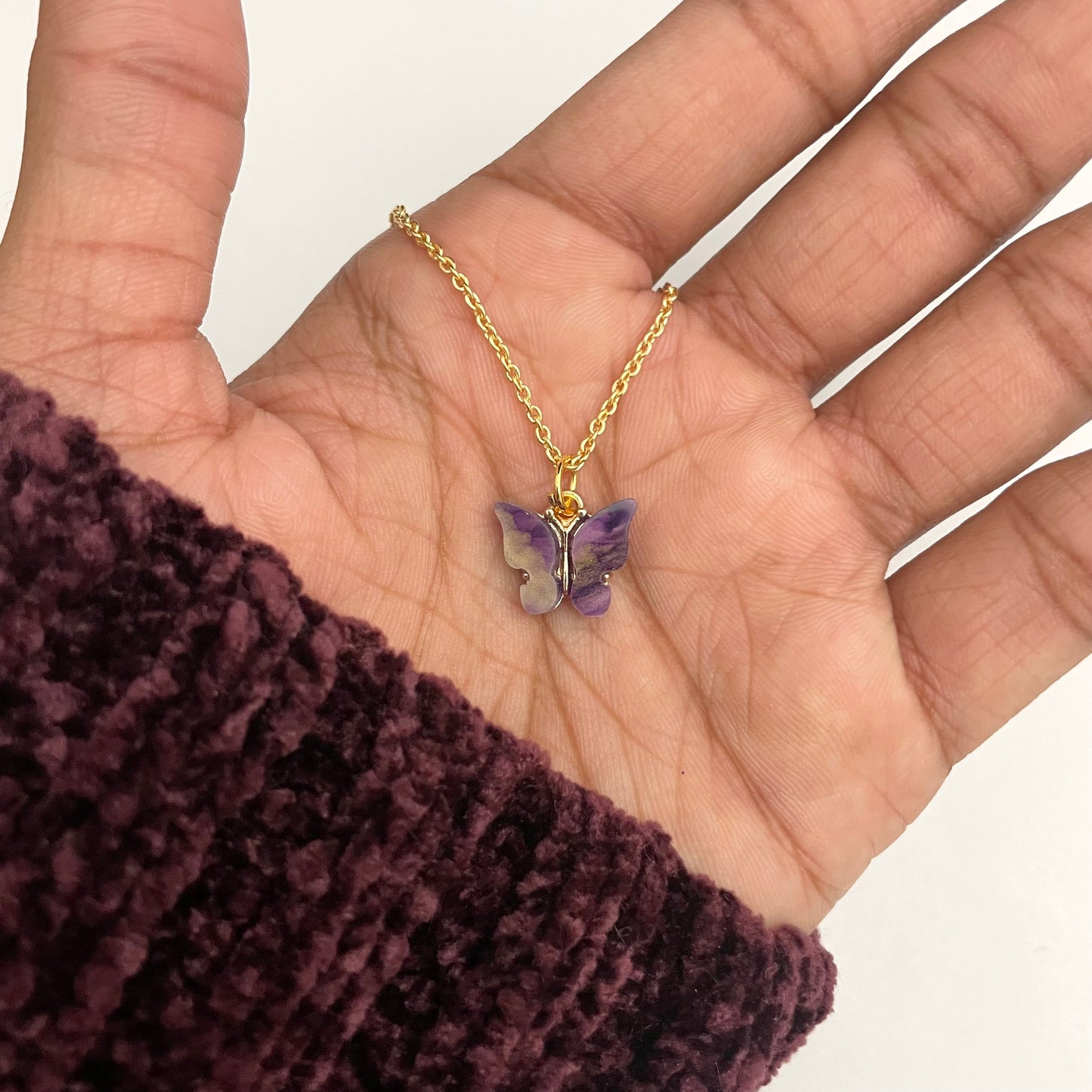 Cute Golden Waterproof Acrylic Dual Shade Butterfly Charm Necklace - DropShp