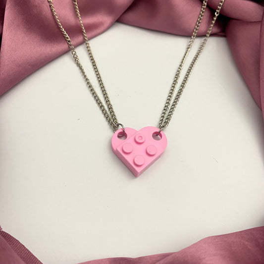 Pink Heart Shape Brick Lego Couple Necklace - DropShp