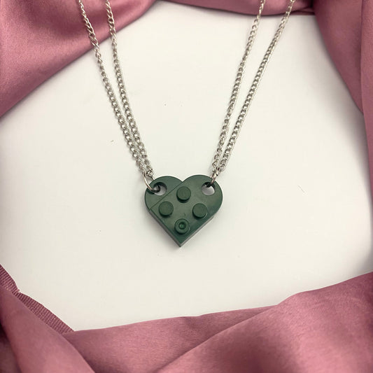 Dark Green Heart Shape Brick Lego Couple Necklace - DropShp
